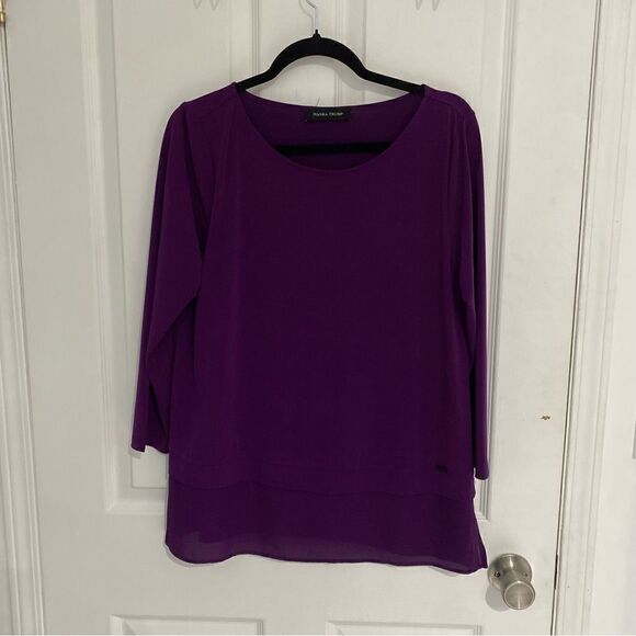 Ivanka Trump Purple Tiered Scoopneck Longsleeve Shirt Womens Size Large - Picture 1 of 7